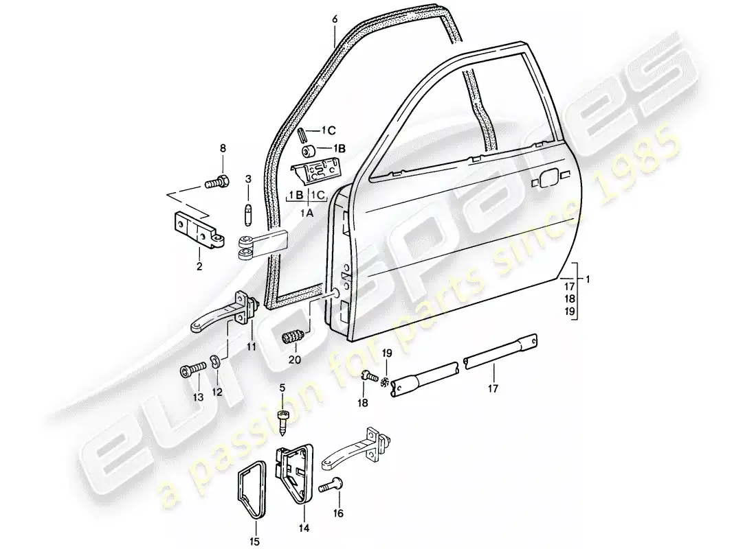 porsche 1987 (924s) puerta diagrama de piezas