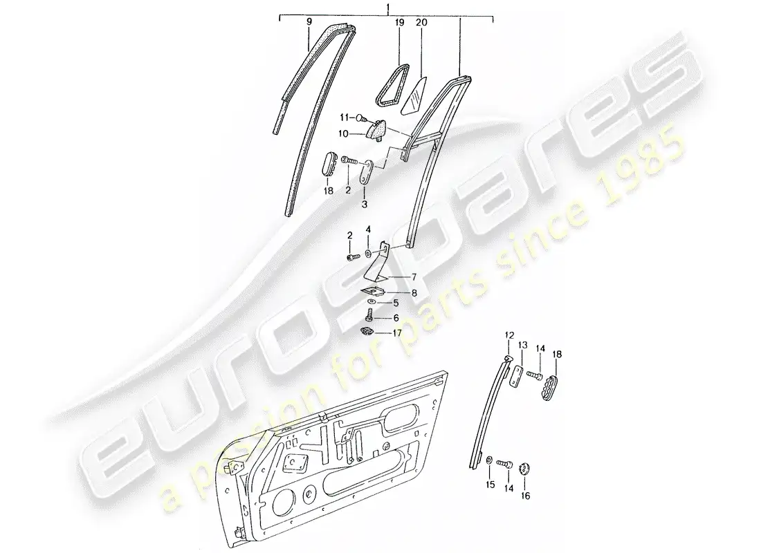 porsche 1998 (993) marco de la ventana diagrama de piezas