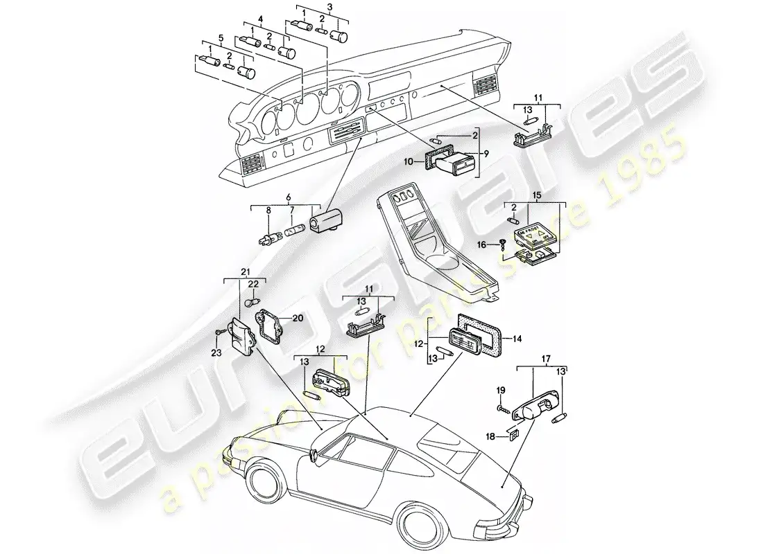 porsche 1987 (911) luces interiores diagrama de piezas