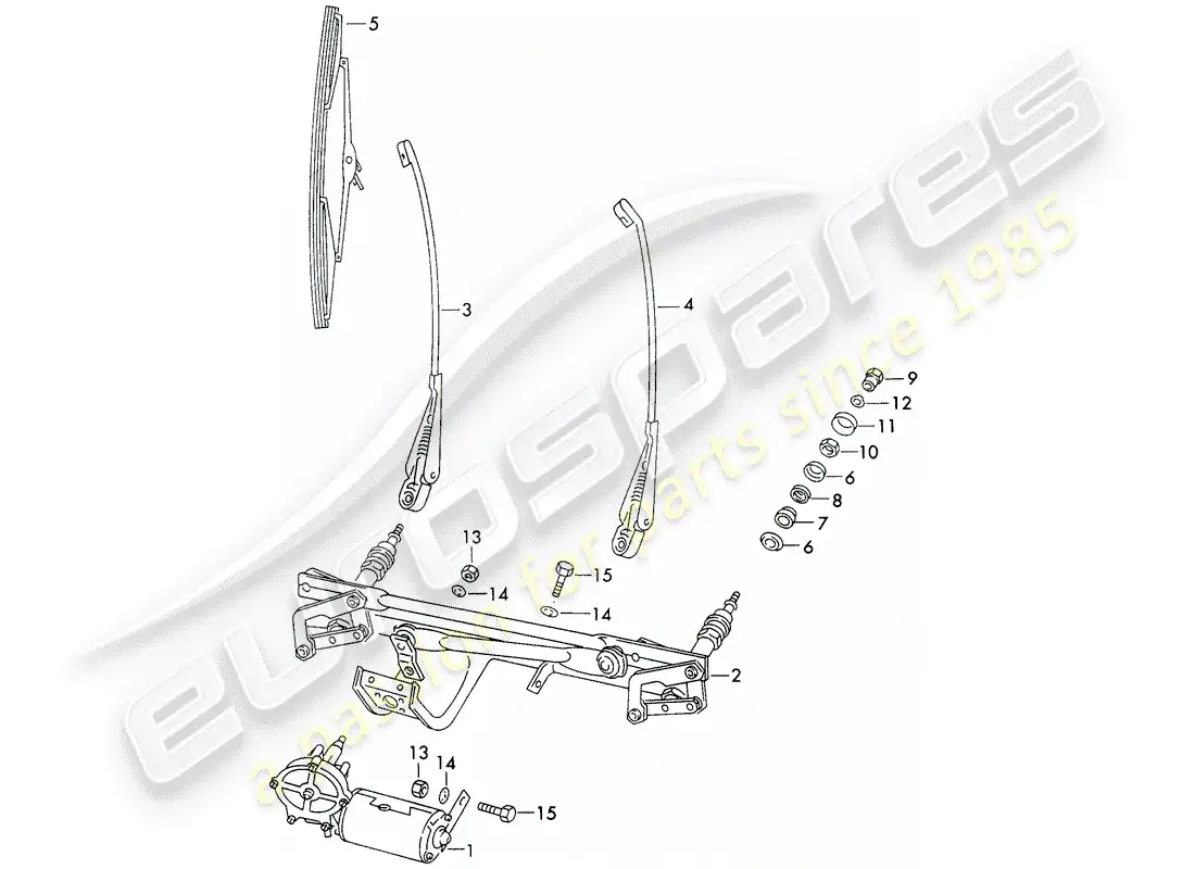 porsche 1972 (911) sistema de limpiaparabrisas diagrama de piezas