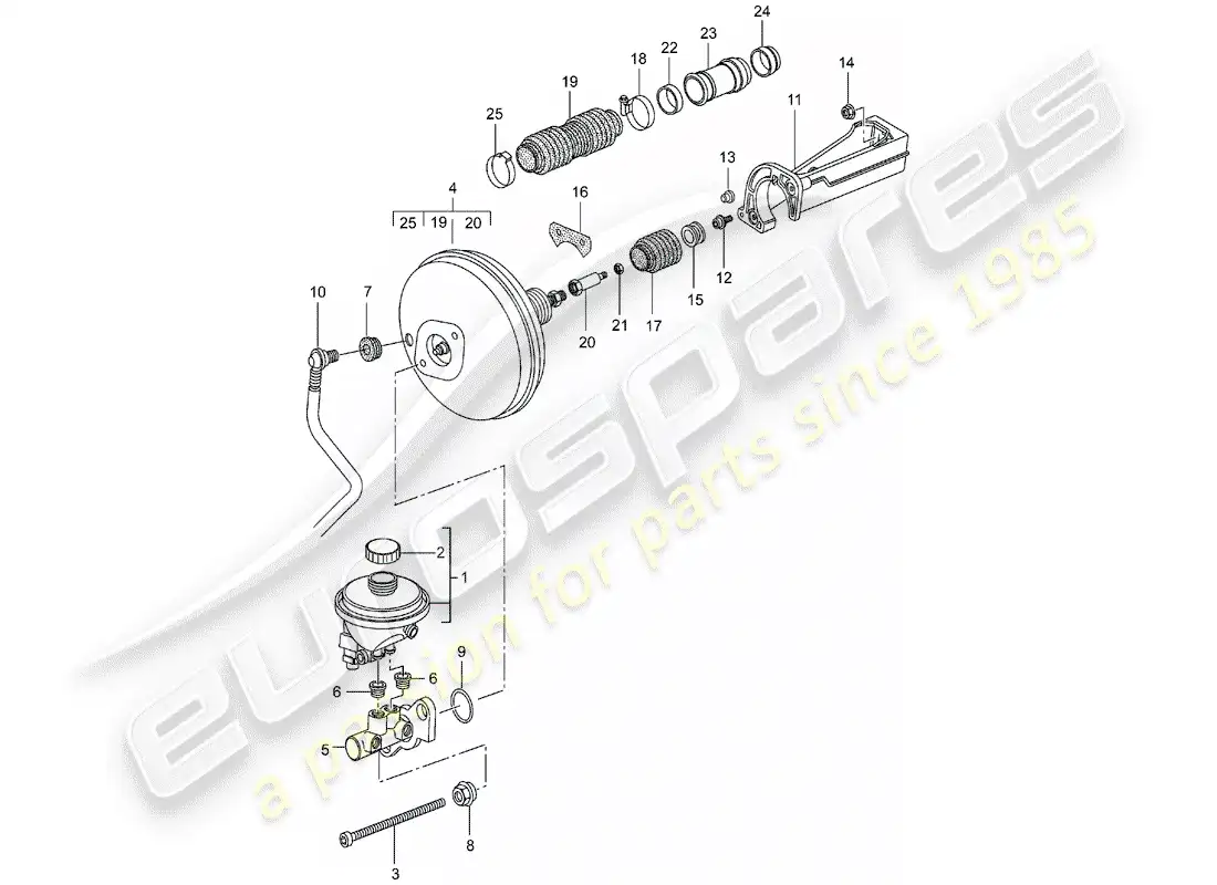 porsche 2005 (996 gt3) cilindro maestro de freno - refuerzo de freno - bomba de embrague diagrama de piezas