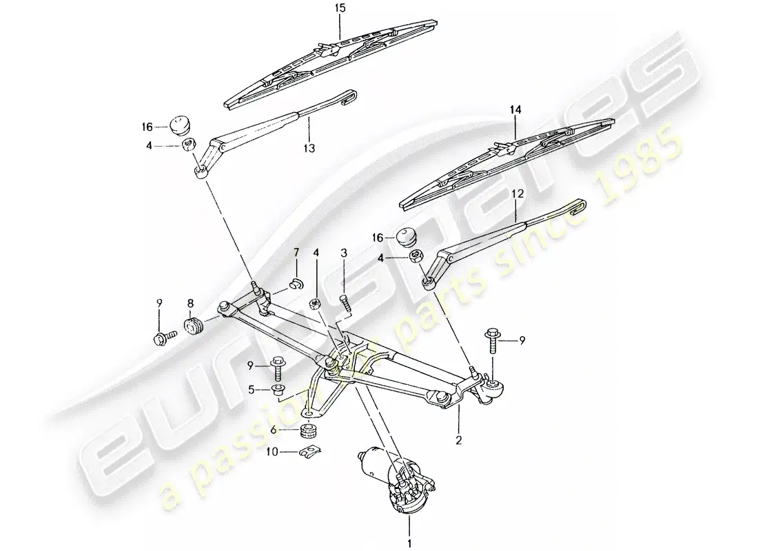 porsche 2002 (996 gt3) sistema de limpiaparabrisas diagrama de piezas