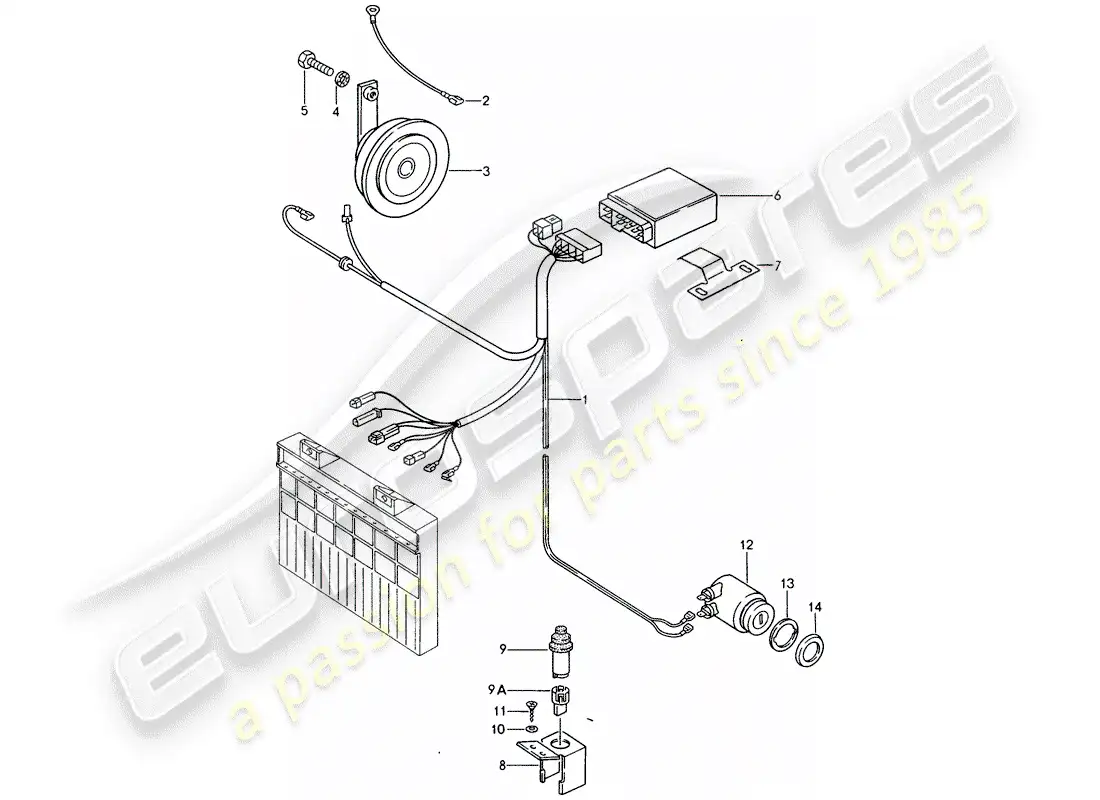 porsche 1988 (944) sistema de alarmas diagrama de piezas