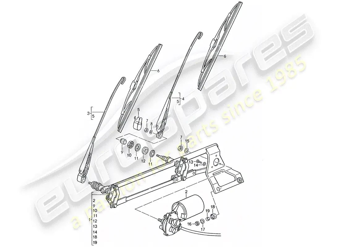 porsche 1988 (959) sistema de limpiaparabrisas diagrama de piezas