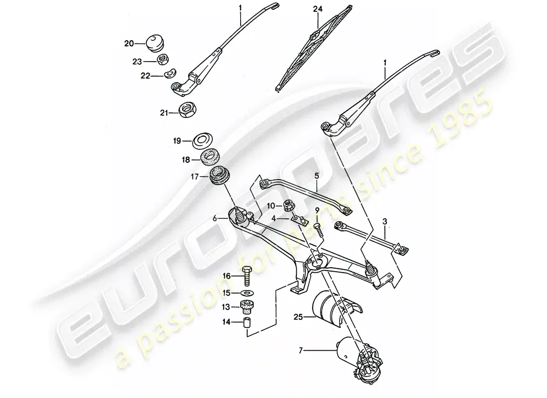 porsche 1990 (944) diagrama de piezas del sistema de limpiaparabrisas