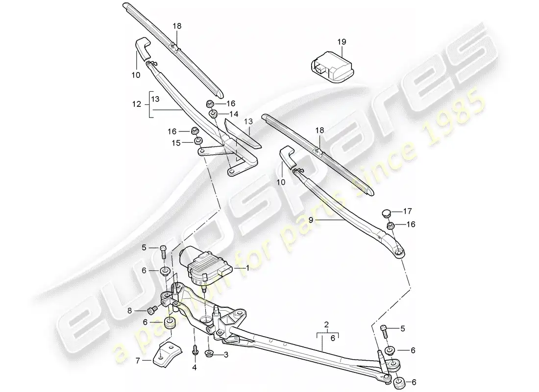 porsche 2005 (cayenne e1 9pa) sistema limpiaparabrisas compl. diagrama de piezas