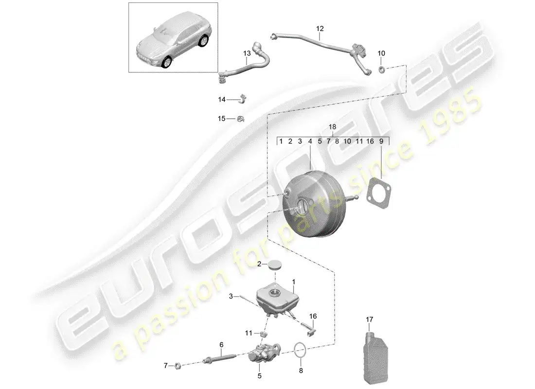 porsche 2016 (macan) cilindro maestro del freno diagrama de piezas