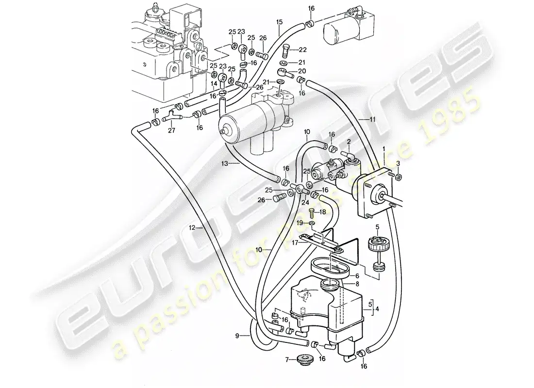 porsche 1987 (959) sistema hidráulico de frenos diagrama de piezas