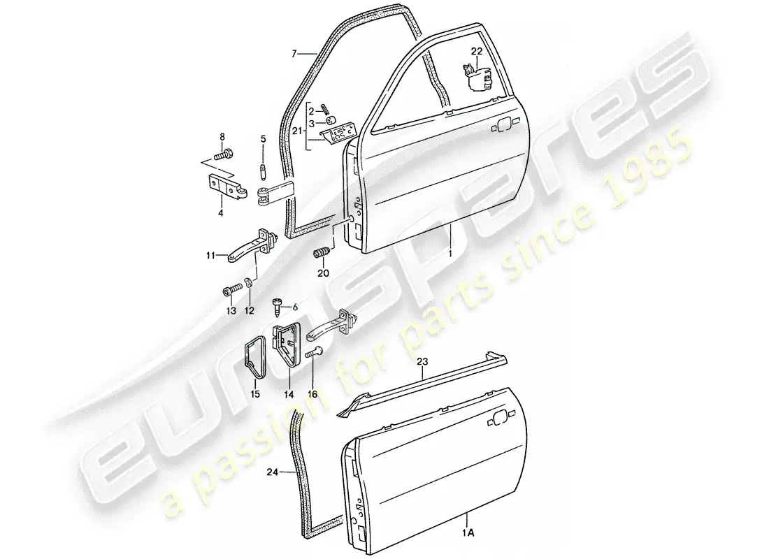 porsche 1990 (944) diagrama de piezas de la puerta