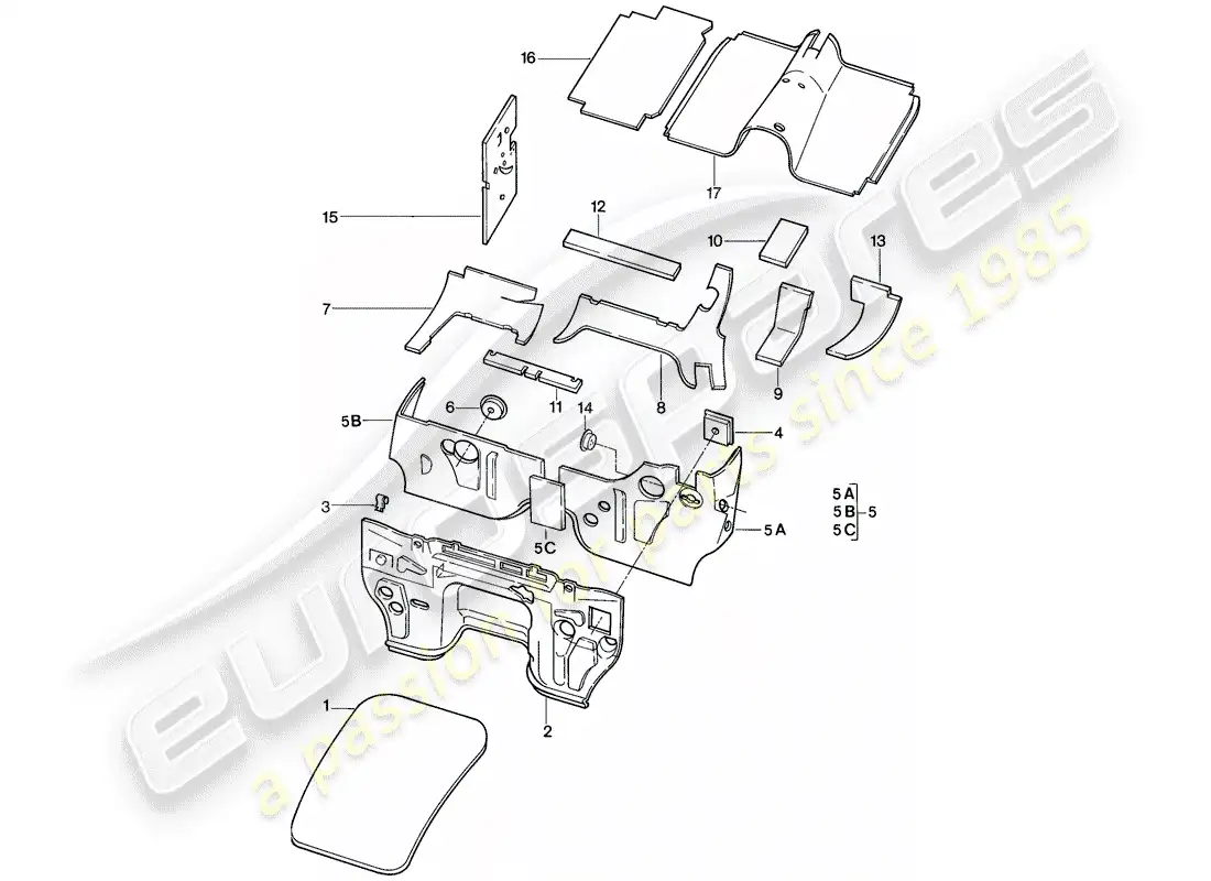 porsche 1985 (928) carcasa - insonorización 1 diagrama de piezas