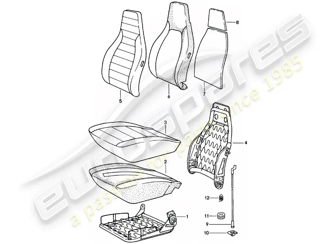 porsche 1982 (911) asiento delantero - piezas individuales diagrama de piezas