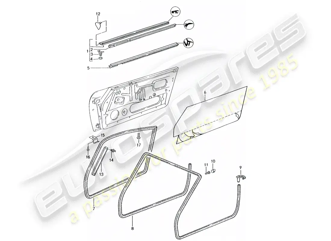 porsche 1994 (993) tira de sello - puertas diagrama de piezas
