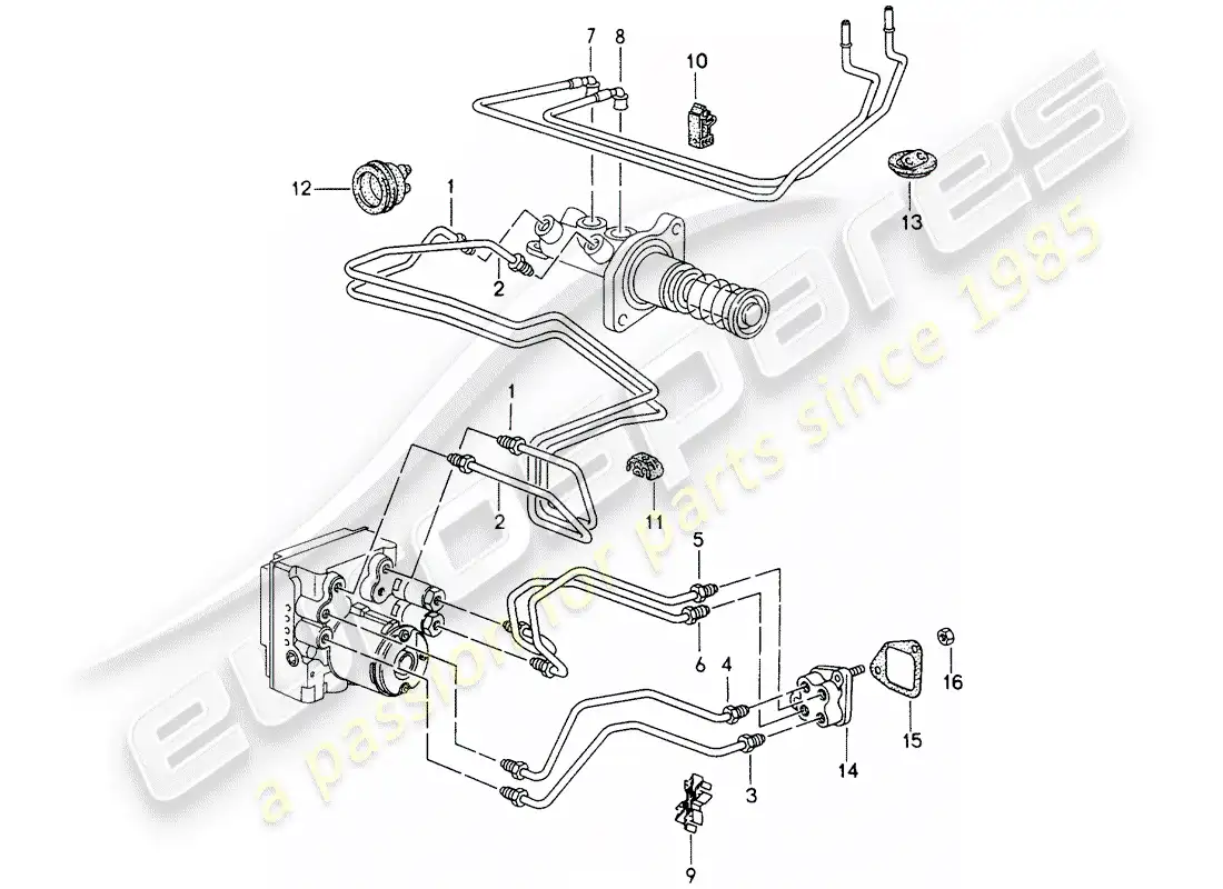 porsche 1994 (993) líneas de freno - extremo delantero diagrama de piezas