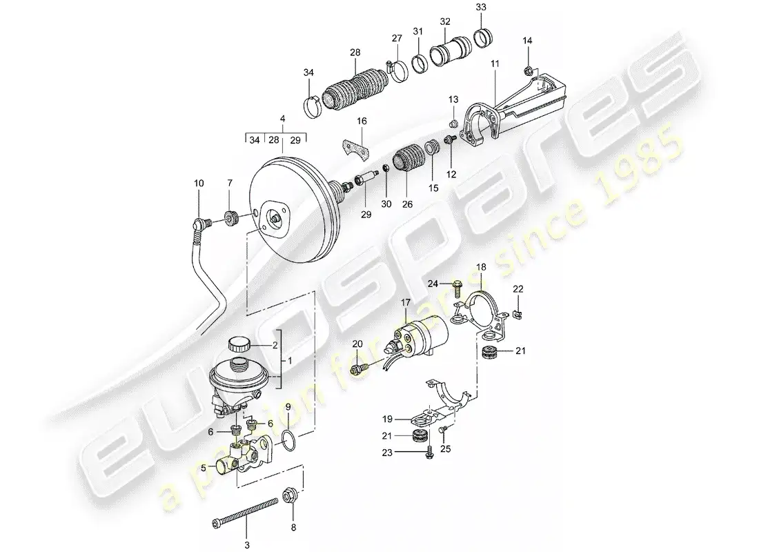 porsche 2001 (996) cilindro maestro de freno - refuerzo de freno - bomba de embrague diagrama de piezas