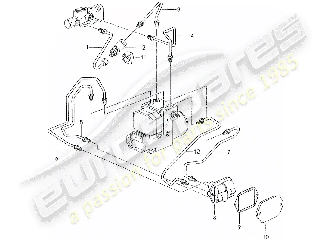porsche 2001 (996) tubo de freno - extremo delantero diagrama de piezas