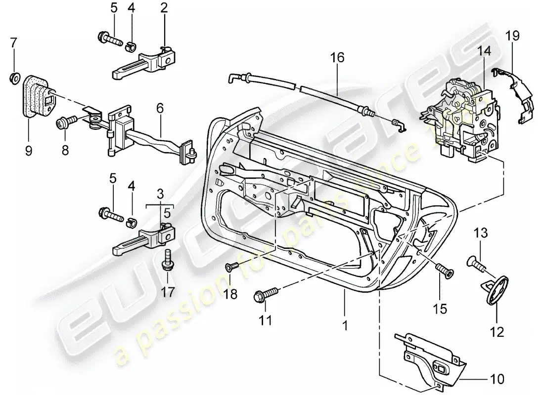 porsche 2000 (996) carcasa de la puerta - pestillo de la puerta diagrama de piezas