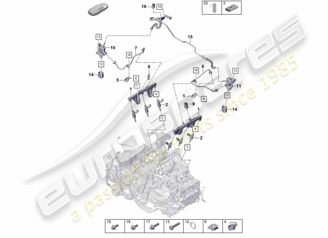 porsche 2024 (992-2 gt3/rs/st) diagrama de piezas del inyector de alta presión de la bomba de alta presión del sistema de inyección