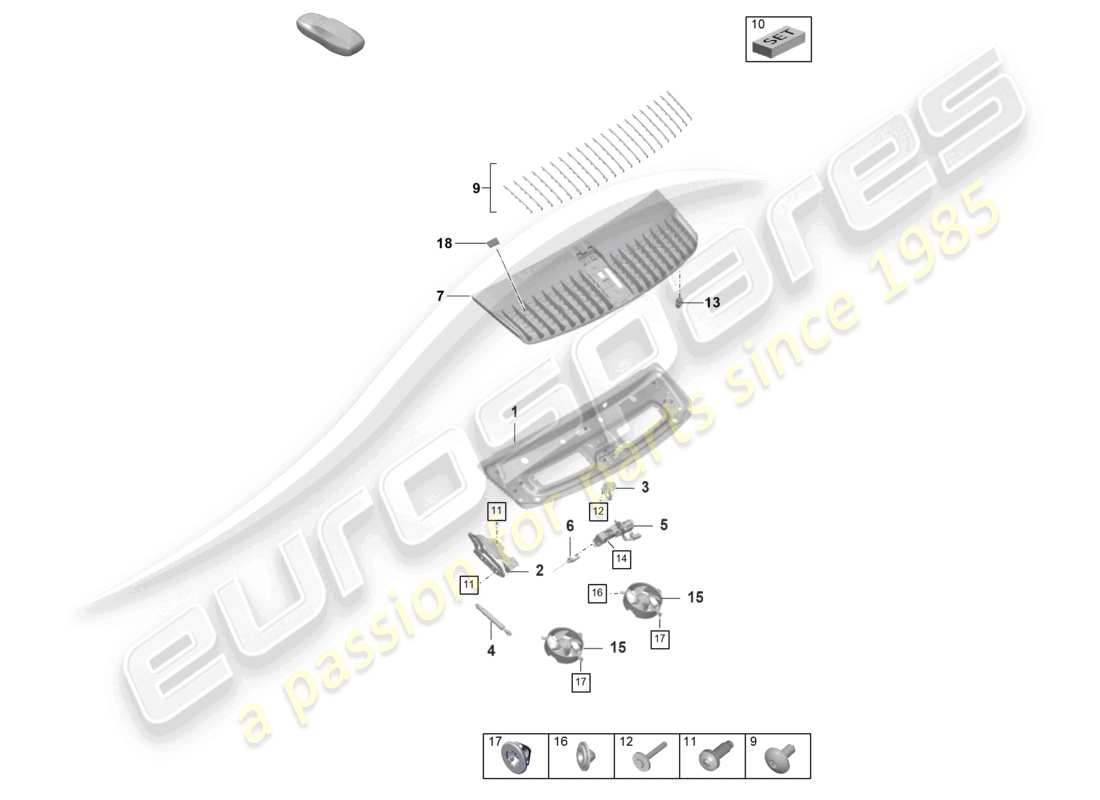 porsche 2024 (992-2 turbo / s) diagrama de piezas de la tapa del maletero/portón trasero