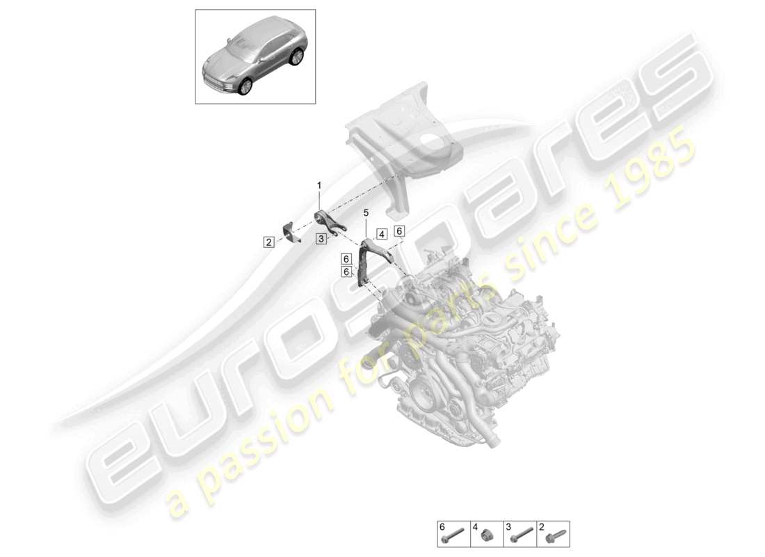 porsche 2021 (macan) aparejo de elevación del motor soporte del motor diagrama de piezas