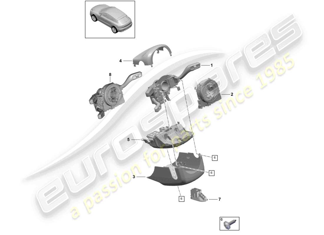 porsche 2021 (macan) diagrama de piezas del interruptor de la columna de dirección