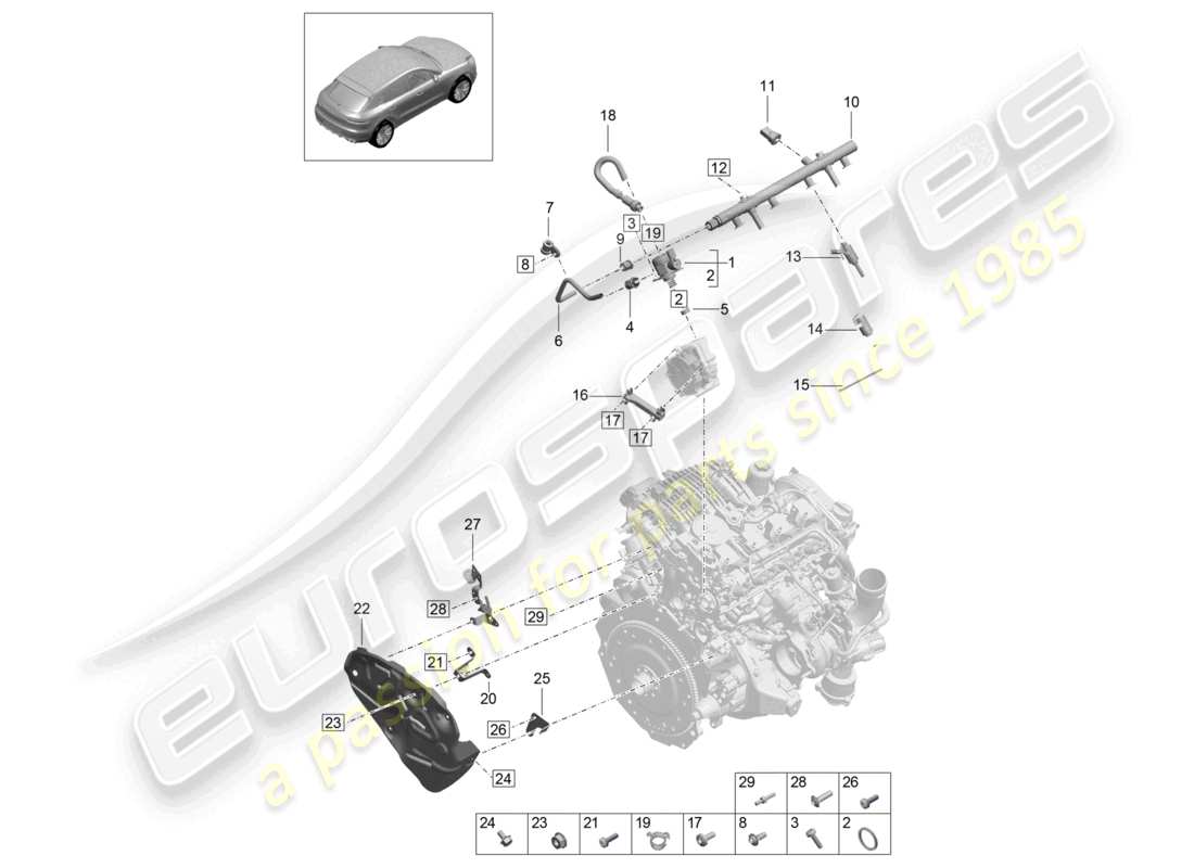 porsche 2021 (macan) diagrama de piezas de la bomba de alta presión del inyector de alta presión del tubo de recolección de combustible