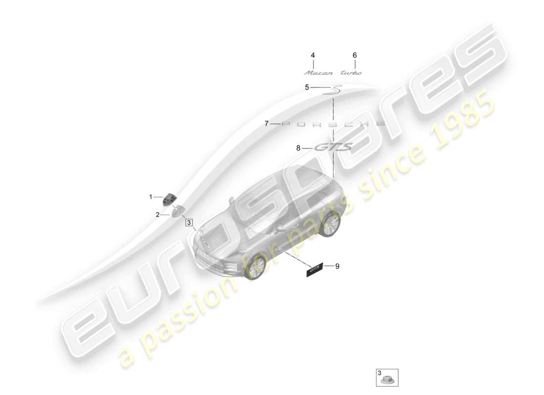 porsche 2021 (macan) inscriptions/lettering porsche crest diagrama de piezas