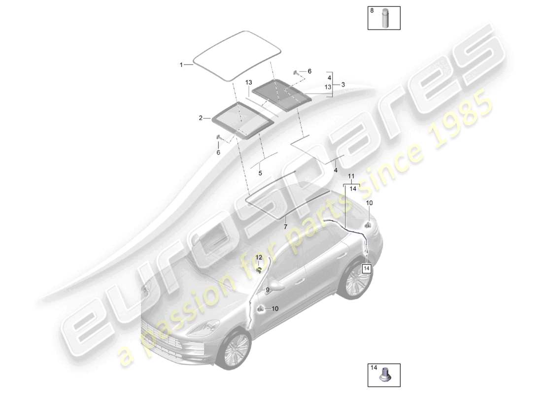 porsche 2021 (macan) accesorios de techo de vidrio cubierta manguera de drenaje de agua diagrama de piezas