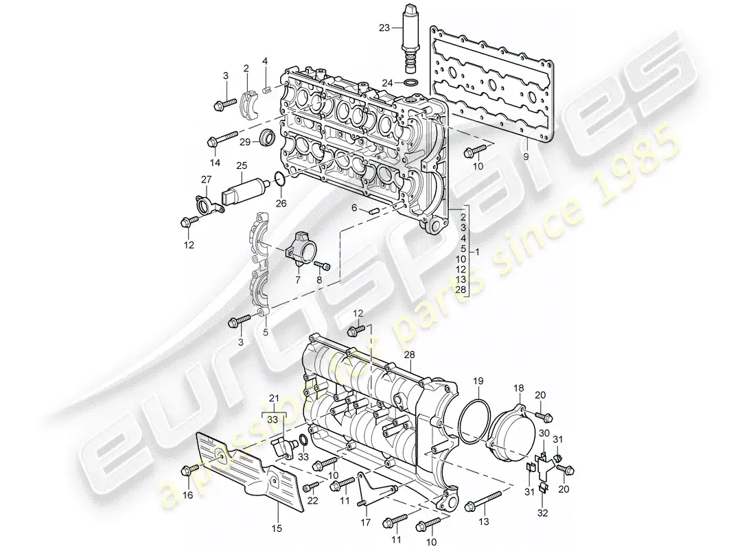 porsche 2004 (996 turbo / gt2) diagrama de piezas de la carcasa del árbol de levas