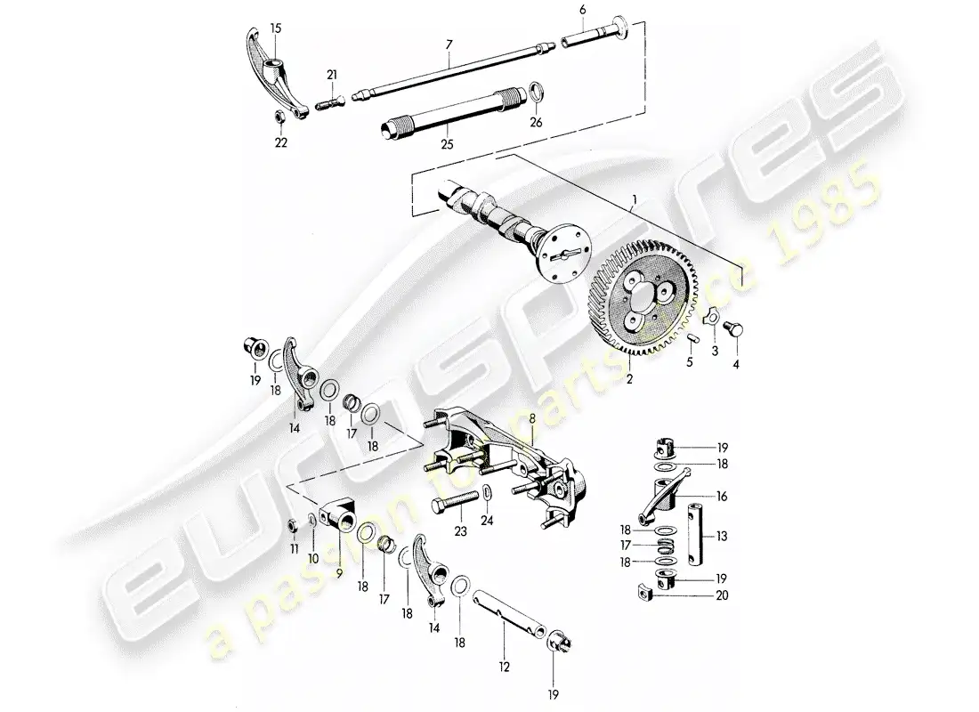 porsche 1965 (356b/356c) árbol de levas diagrama de piezas