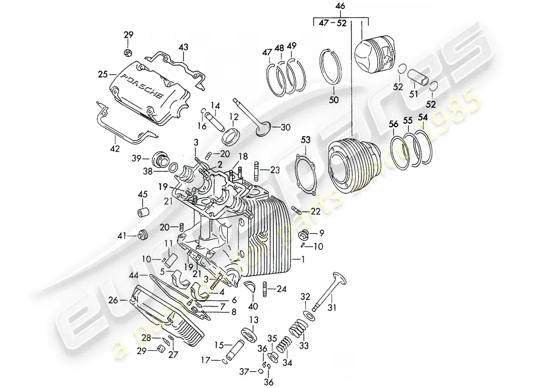 porsche 1965 (356b/356c) culata - cilindro con pistones diagrama de piezas