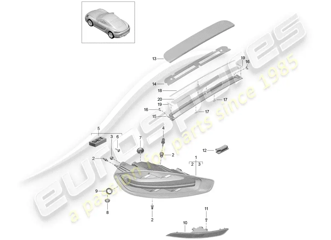 porsche 2017 (718 cayman) luz trasera diagrama de piezas