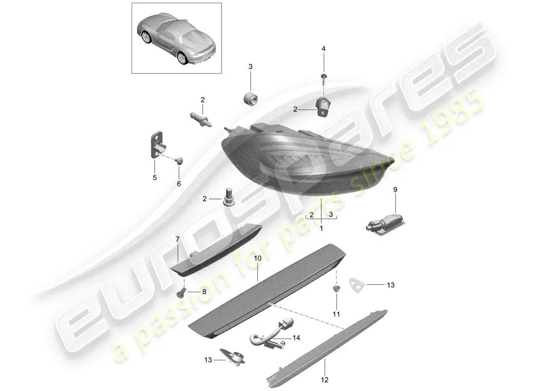 porsche 2016 (981 boxster spyder) luz trasera diagrama de piezas