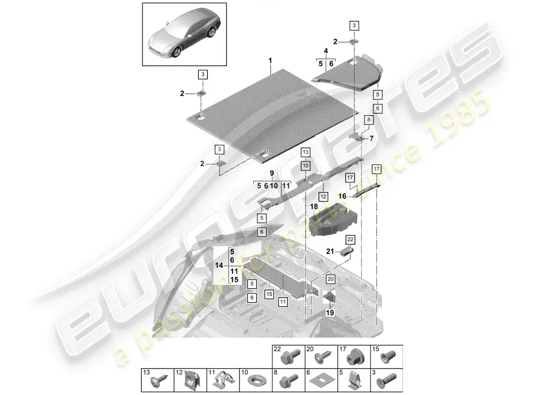porsche 2018 (panamera 971-1) revestimientos del maletero diagrama de piezas