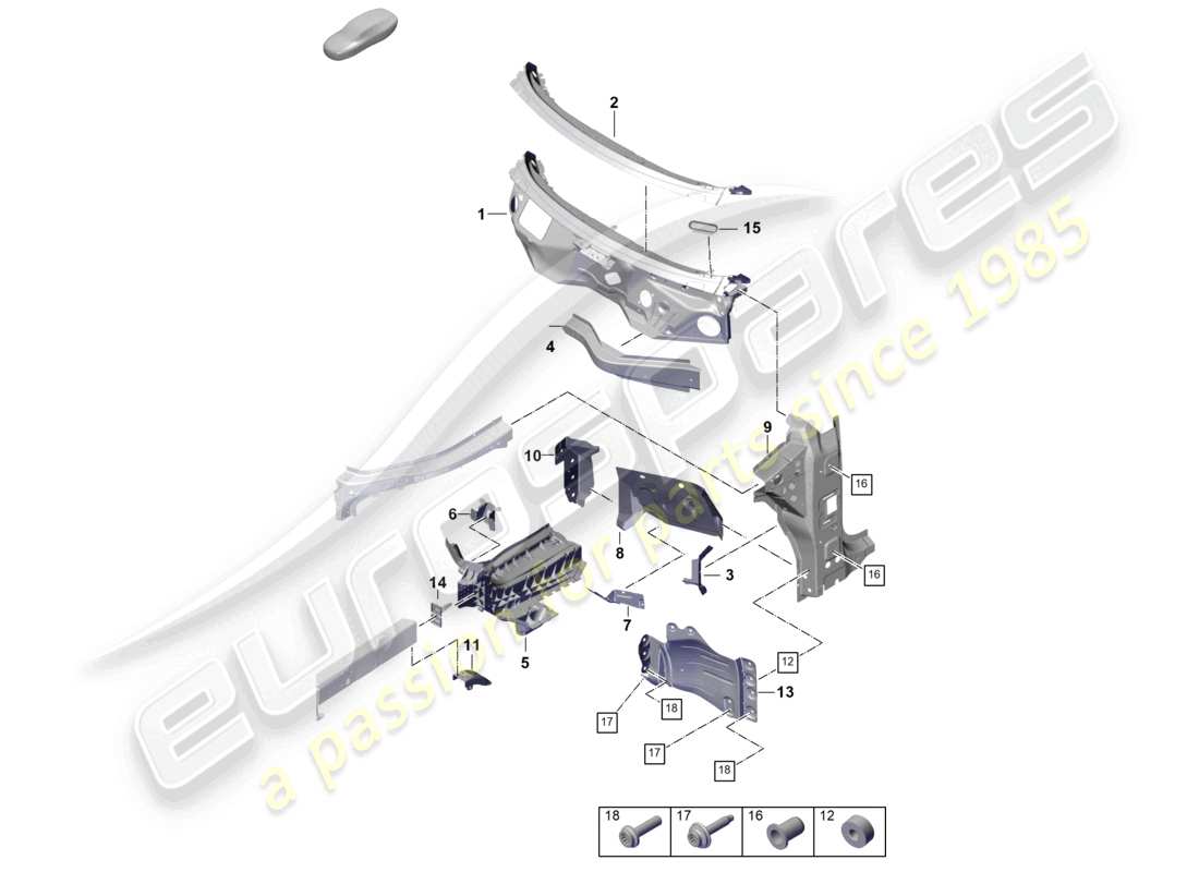 porsche 2023 (cayenne e3 pa) diagrama de piezas de la carcasa de la rueda del cortafuegos frontal