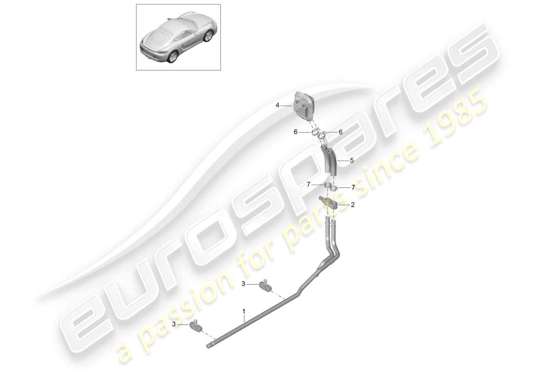 porsche 2024 (718 cayman) diagrama de piezas de la línea de retorno de la tubería de suministro del calentador