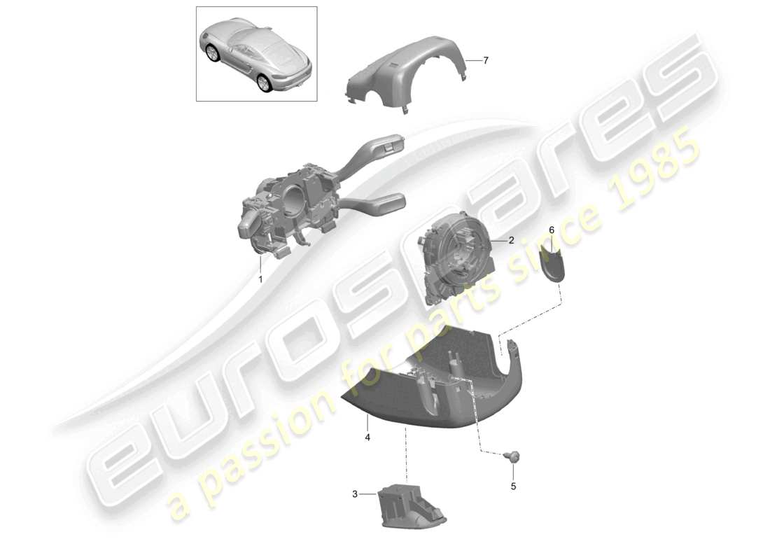 porsche 2025 (718 cayman) diagrama de piezas del interruptor de la columna de dirección