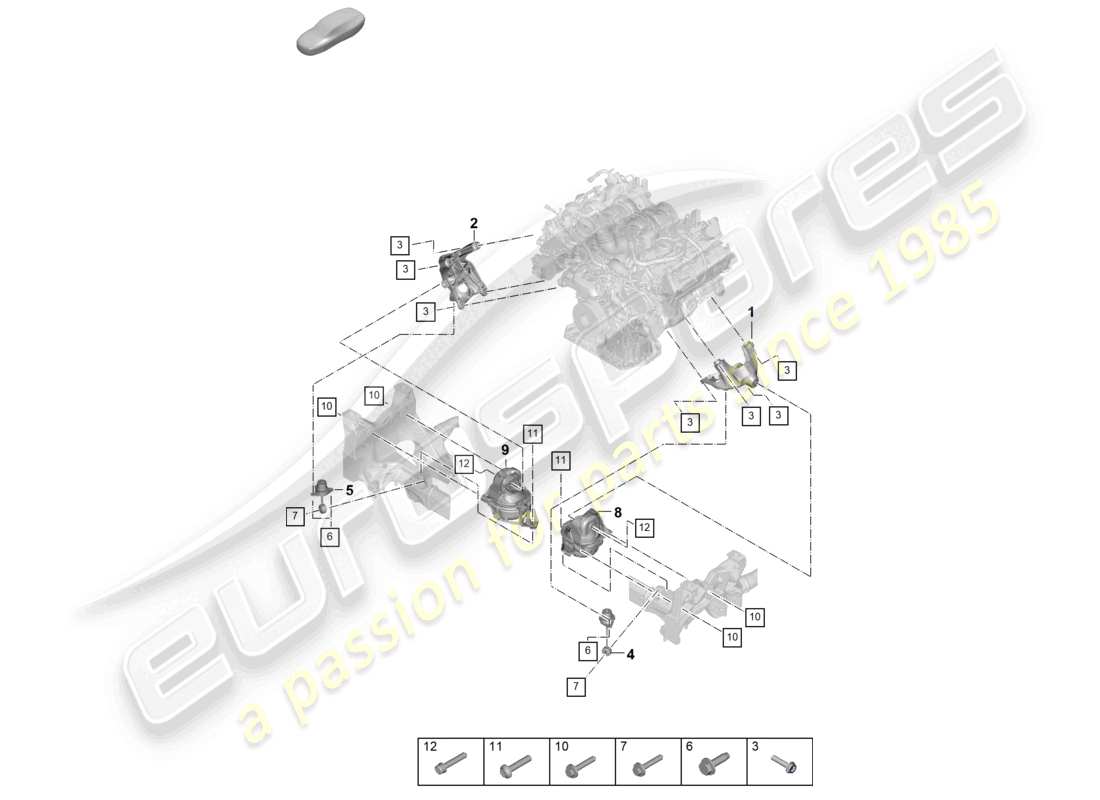 porsche 2023 (cayenne e3 pa) aparejo de elevación del motor consola inferior para montaje del motor diagrama de piezas de montaje del motor