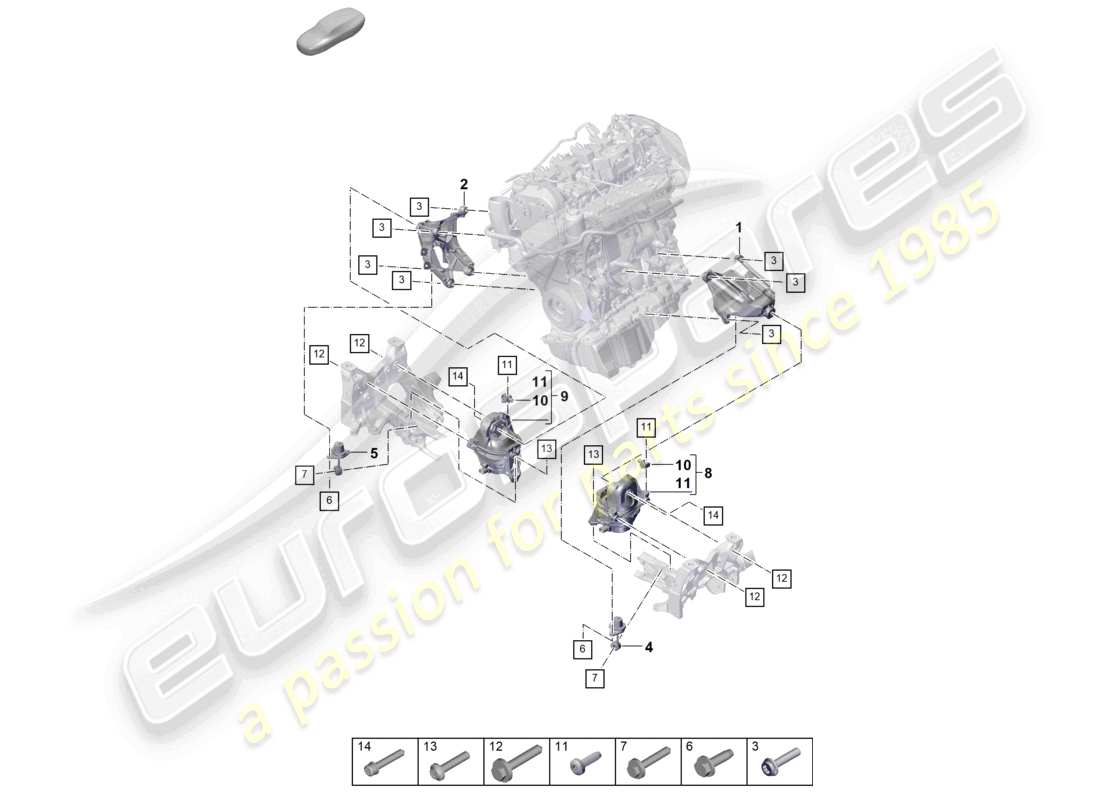 porsche 2023 (cayenne e3 pa) aparejo de elevación del motor consola inferior para montaje del motor diagrama de piezas de montaje del motor