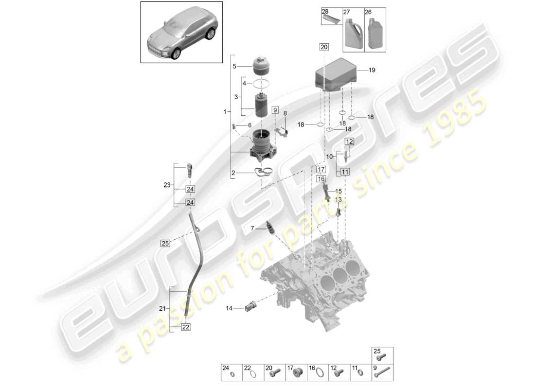 porsche 2021 (macan) diagrama de piezas del enfriador de aceite de la consola del filtro de aceite
