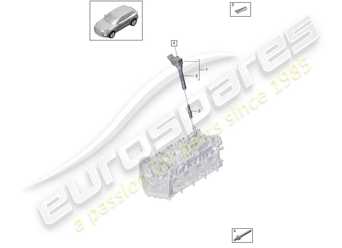 porsche 2021 (macan) diagrama de piezas de la bobina de encendido de la culata