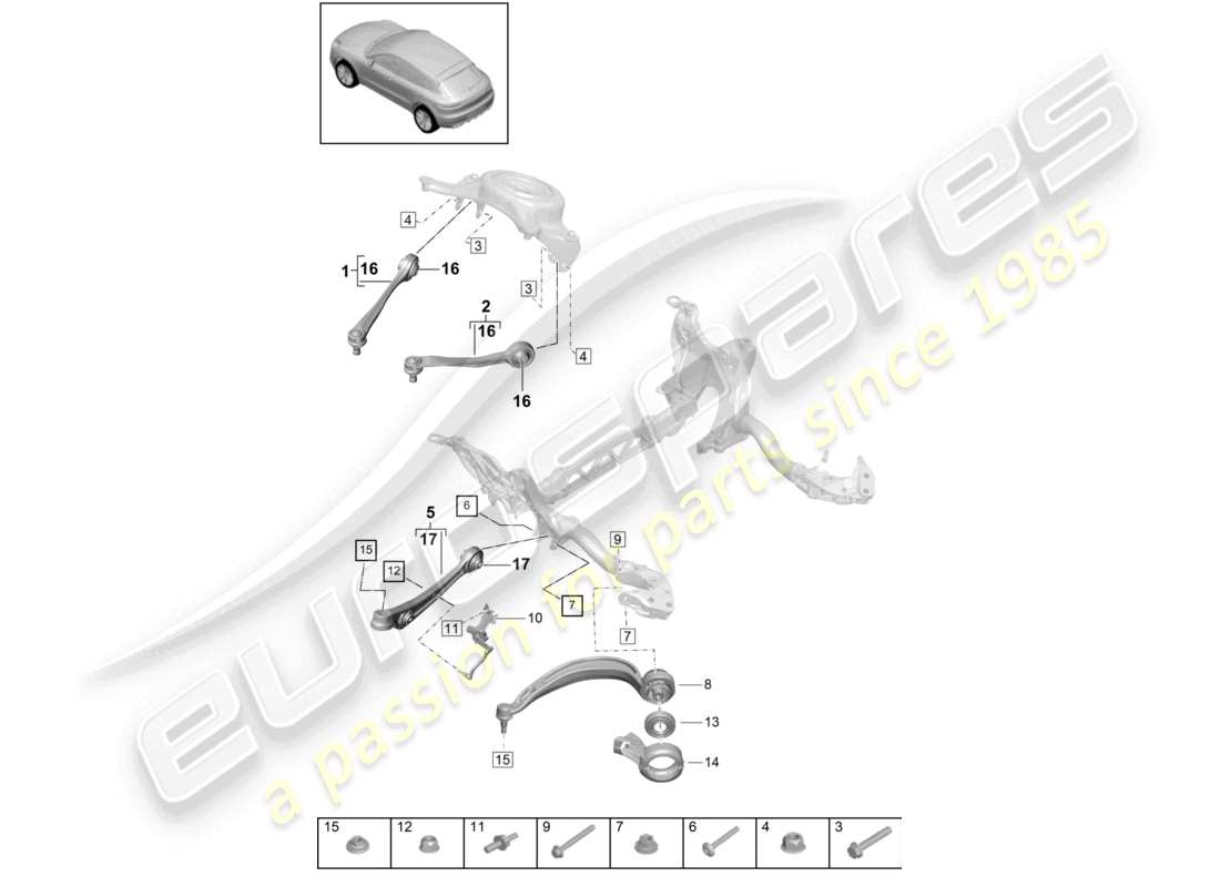 porsche 2021 (macan) diagrama de piezas del sensor de nivel de guía de horquilla