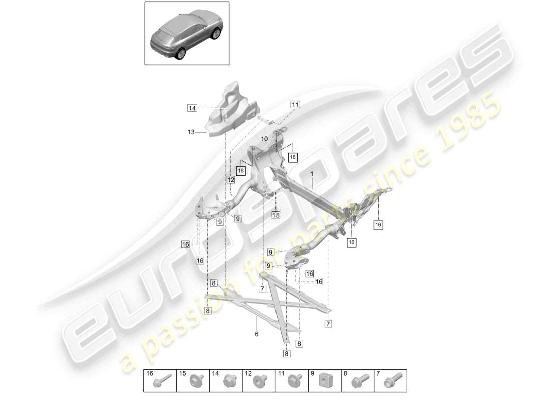 porsche 2021 (macan) bastidor de soporte travesaño placa de protección diagrama de piezas