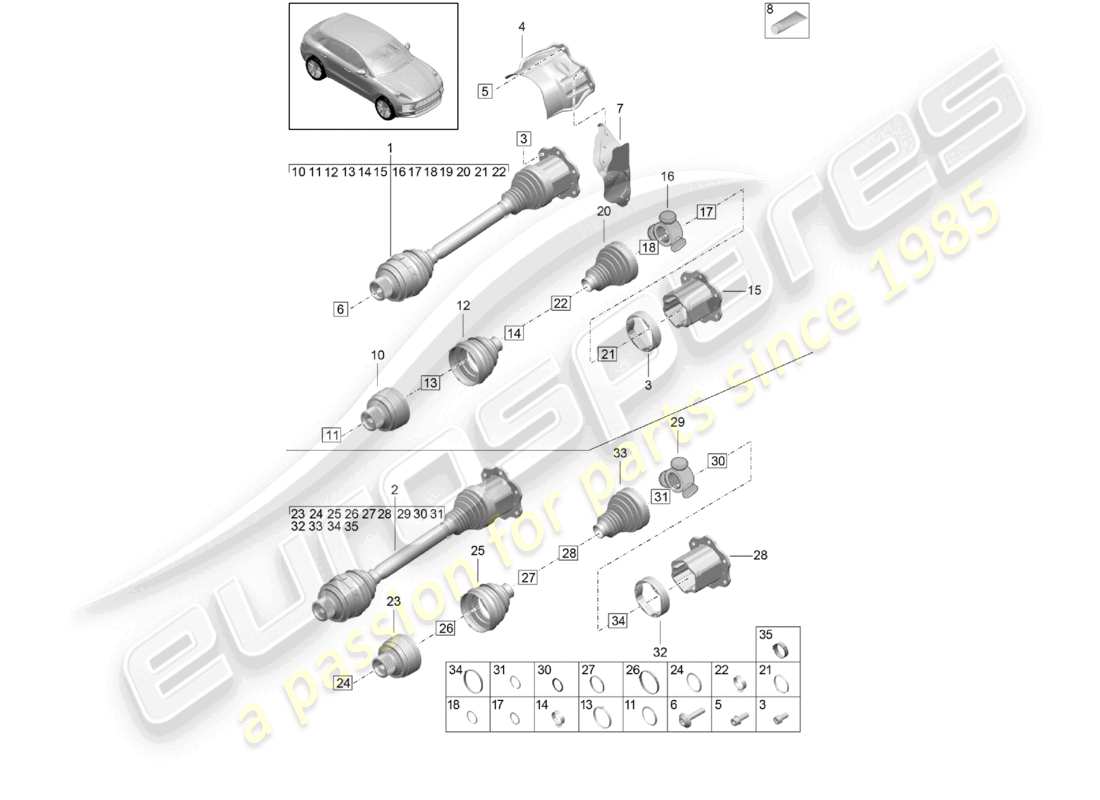 porsche 2021 (macan) eje de accionamiento diagrama de piezas