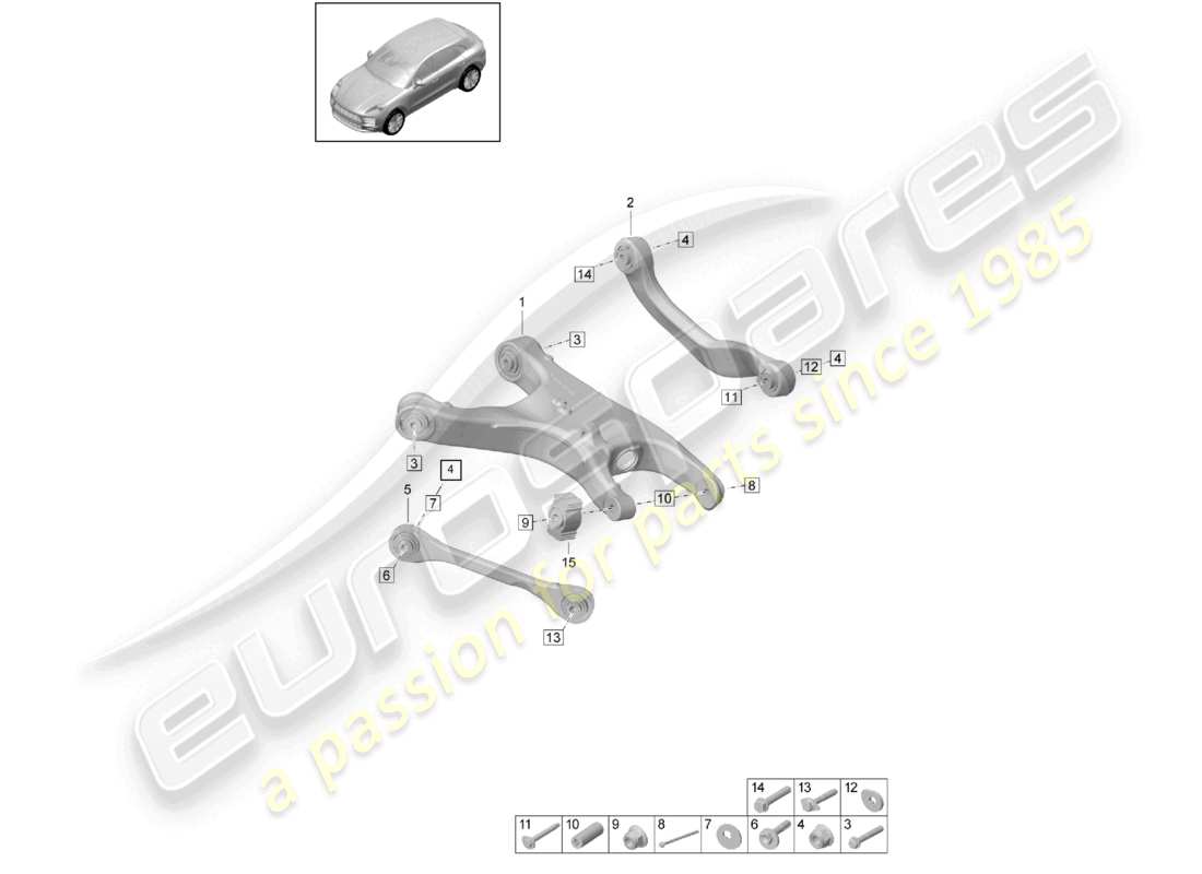 porsche 2021 (macan) diagrama de piezas de la guía de horquilla