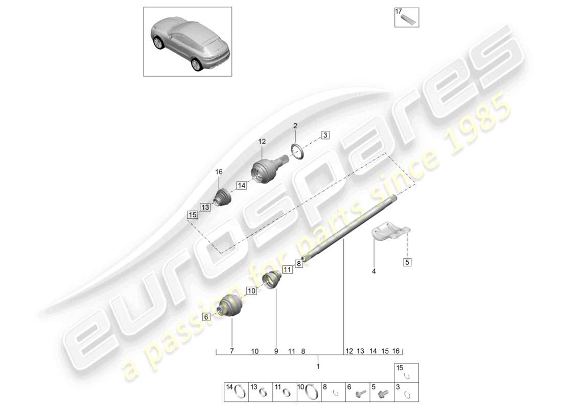 porsche 2021 (macan) eje de transmisión eje trasero diagrama de piezas