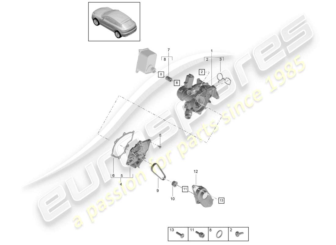 porsche 2021 (macan) regulador de refrigerante bomba de refrigerante unión del conector diagrama de piezas