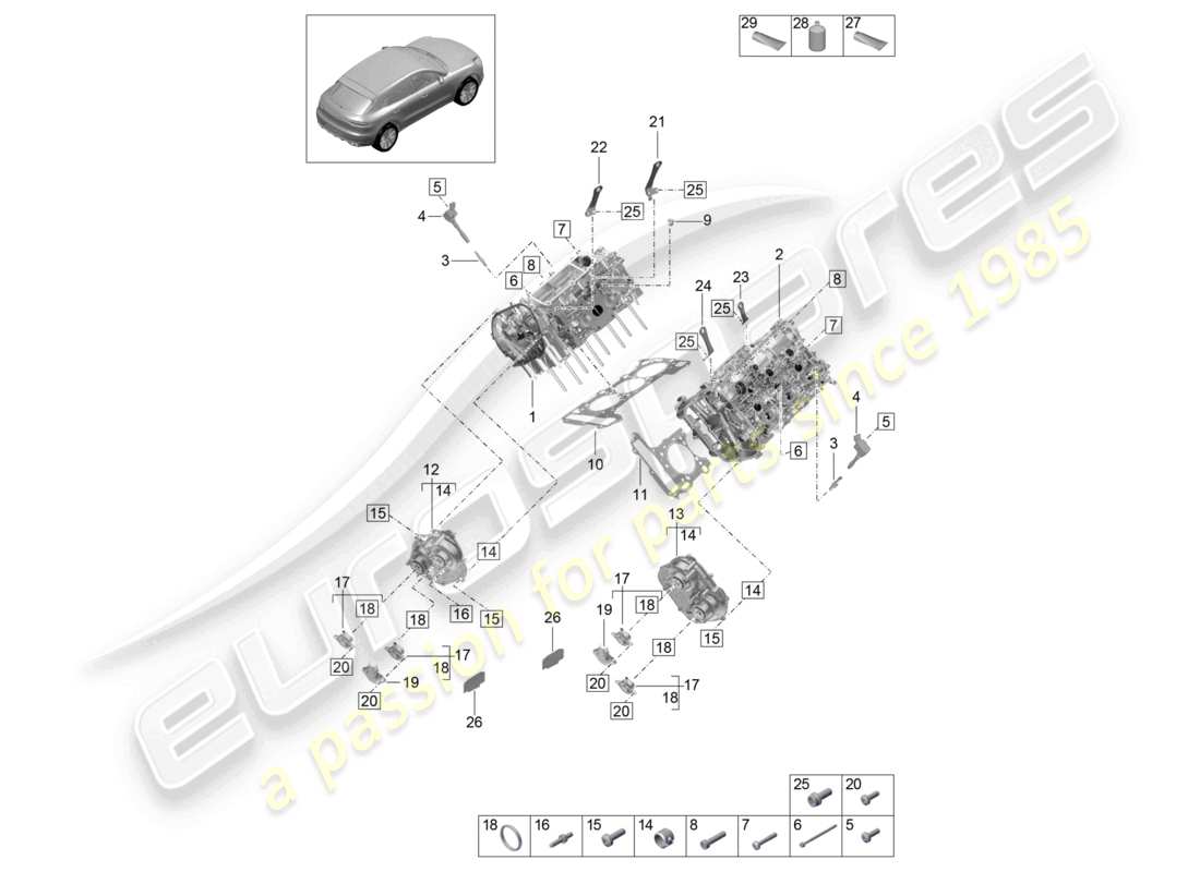 porsche 2021 (macan) cabeza de cilindro diagrama de piezas