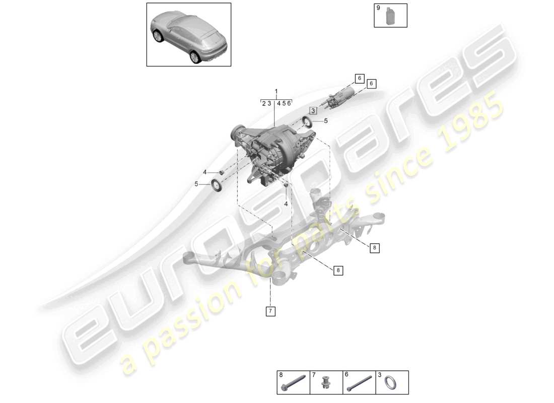 porsche 2021 (macan) diferencial del eje trasero diagrama de piezas