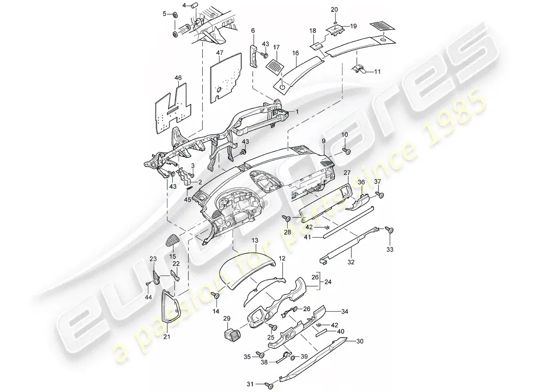 porsche 2010 (cayenne e1 9pa) moldura del panel de instrumentos diagrama de piezas