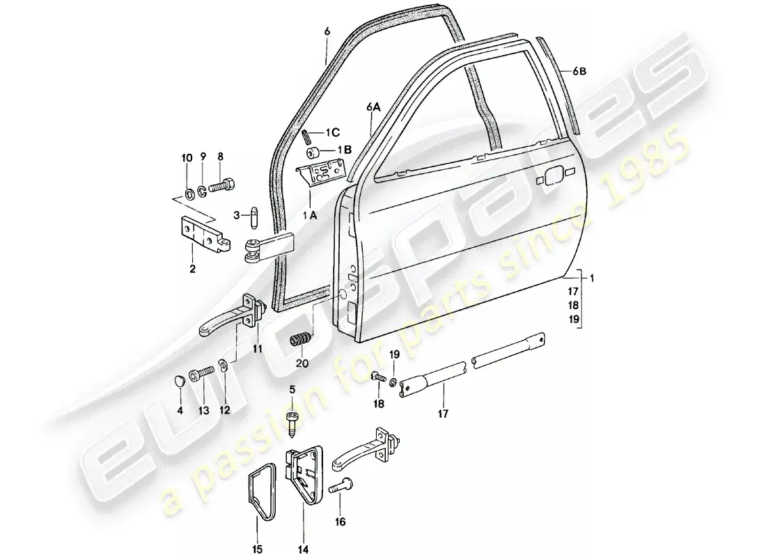 porsche 1982 (924) puerta diagrama de piezas